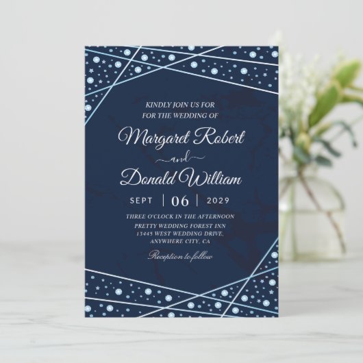 kristallen en neushoorns luxe trouwuitnodigingen kaart (Staand voorkant)