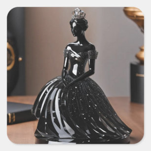 Kristallen glazen prinses met zwarte jurk vierkante sticker