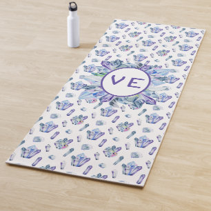 Kristallen In Blauw Paarse en Groen Yogamat