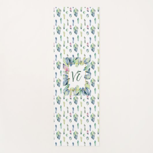 Kristallen in groen blauw en roze yogamat (Voorkant)