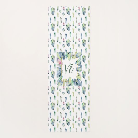 Kristallen in groen blauw en roze yogamat (Achterkant)