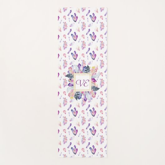 Kristallen in roze en blauw yogamat (Voorkant)