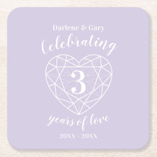 Kristallen jubileum 3 jaar liefde onderzetters (Voorkant)