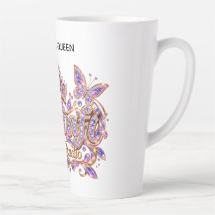 Kristallen Koningin Roze Bloemrijke Elegantie Latte Mok