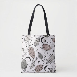Kristallen, Maan, Sterren, Overlappend Ontwerp. Tote Bag