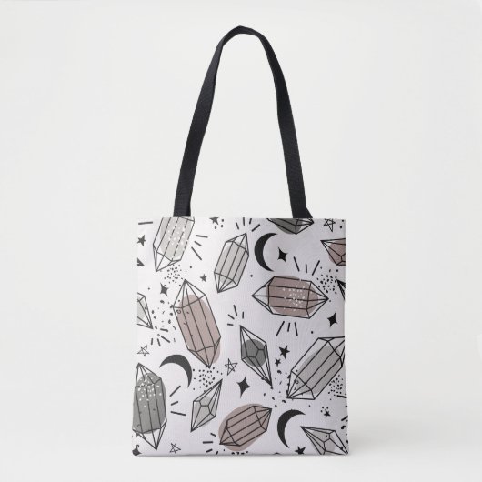 Kristallen, Maan, Sterren, Overlappend Ontwerp. Tote Bag (Voorkant)