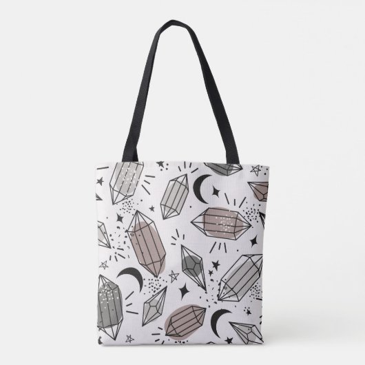 Kristallen, Maan, Sterren, Overlappend Ontwerp. Tote Bag (Achterkant)