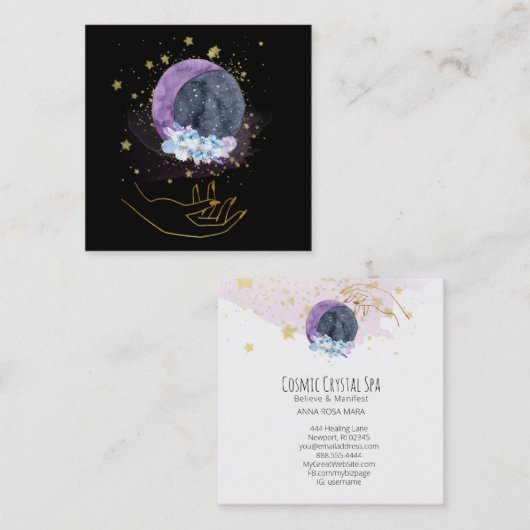 ** Kristallen Moon Sky Cosmos Healing Hand Vierkante Visitekaartje (Voorkant / Achterkant)