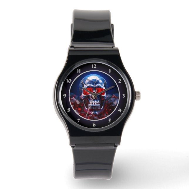 Kristallen schedel met Ruby Red Eyes Watch Horloge (Voorkant)