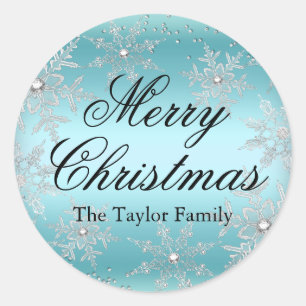 Kristallen Sneeuwvlok Blauwe Kerststicker Ronde Sticker