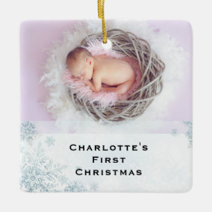 Kristallen Sneeuwvlok Eerste Kerstmis Baby Foto Keramisch Ornament