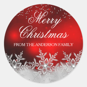 Kristallen Sneeuwvlok Rode Kerststicker Ronde Sticker