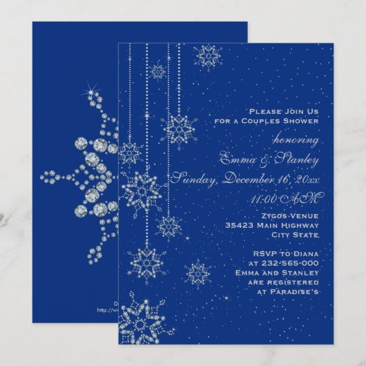 Kristallen sneeuwvlokken blauw bruiloft koppels do kaart (Voorkant / Achterkant)