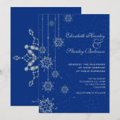 Kristallen sneeuwvlokken blauwe bruiloft kaart (Voorkant / Achterkant)
