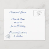 Kristallen sneeuwvlokken blauwe bruiloft Save the  Aankondigingskaart (Achterkant)