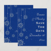 Kristallen sneeuwvlokken blauwe bruiloft Save the  Date (Voorkant / Achterkant)