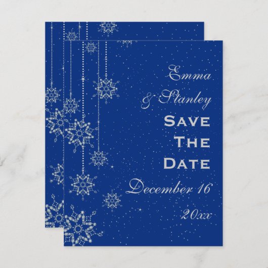 Kristallen sneeuwvlokken blauwe bruiloft Save the  Save The Date (Voorkant / Achterkant)