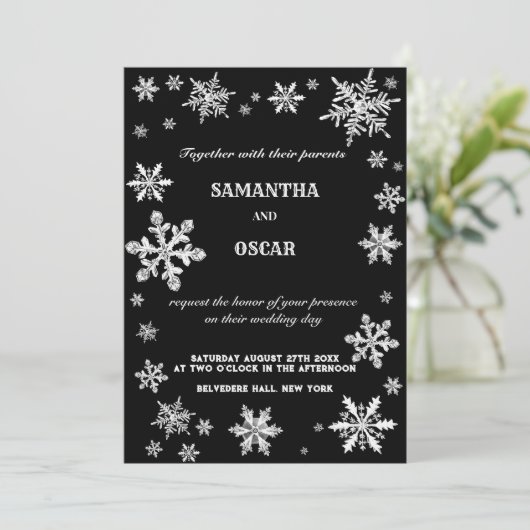 Kristallen sneeuwvlokken winterbruiloft kaart (Staand voorkant)