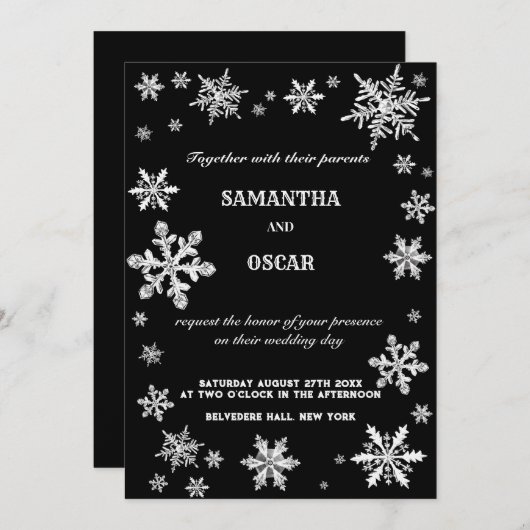 Kristallen sneeuwvlokken winterbruiloft kaart (Voorkant / Achterkant)