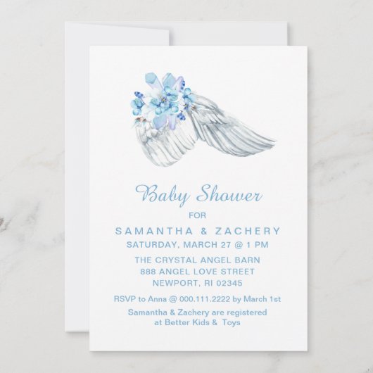** Kristallen Veren Engel Vleugel Douche Uitnodigi Kaart (Achterkant)