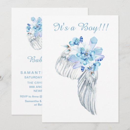 ** Kristallen Veren Engel Vleugel Douche Uitnodigi Kaart (Voorkant / Achterkant)