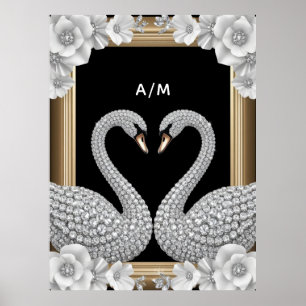 Kristallen Zwanen Paar Symbool van Eeuwige Liefde Poster