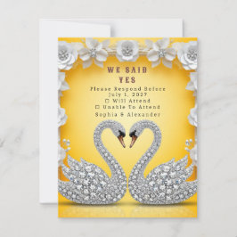🌺 Kristallen Zwanenpaar Warm Goud Romantiek 💐 RSVP Kaartje