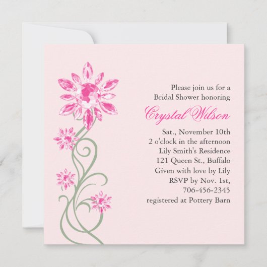 Kristallen's Bridal Shower Invitation (roze) Kaart (Voorkant)