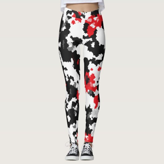 Kristallijn rood zwart-wit Abstract patroon Leggings (Voorkant)