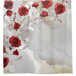Kristallijne rode rozen op marmeren achtergrond douchegordijn