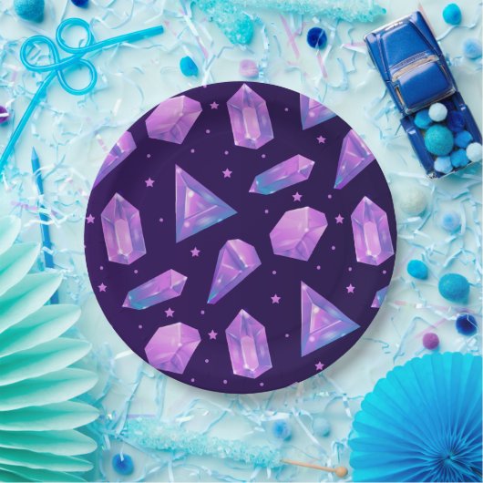 Kristalmagie Paars Gem Pattern Cute Summer Papieren Bordje (Feest)