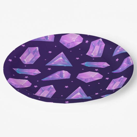 Kristalmagie Paars Gem Pattern Cute Summer Papieren Bordje (Gekanteld)