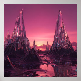Kristalpieken onder een levendige roze zonsonderga poster