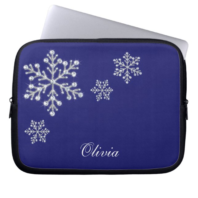 Kristalsnowflakes blauwe laptophoes laptop sleeve (Voorkant)