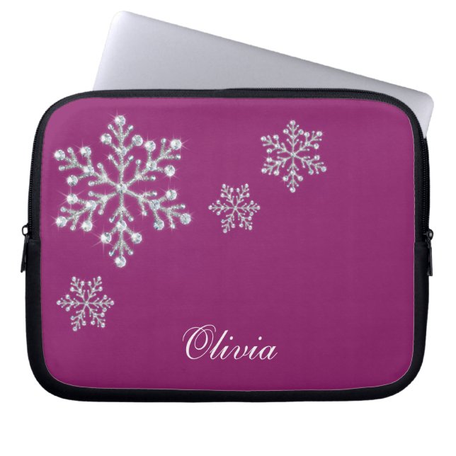 Kristalsnowflakes Magenta laptophoes Laptop Sleeve (Voorkant)