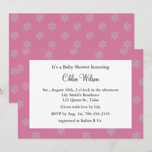  kristalsnowvlokken (roze) kaart (Voorkant / Achterkant)