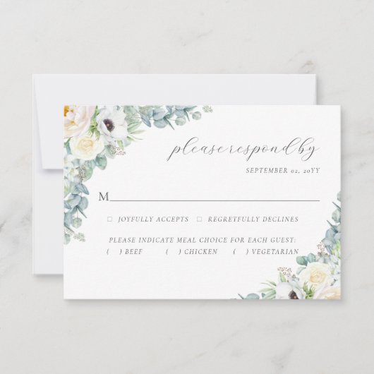 Kristen Elegant Boho Greenery Meal Choice Wedding RSVP Kaartje (Voorkant)