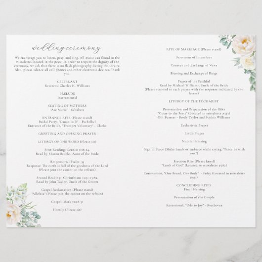 Kristen katholieke bruilding Mass Ceremony Program (Achterkant)