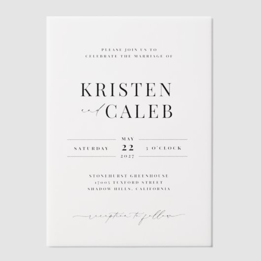 KRISTEN Moderne minimalistische bruiloft Vellum Uitnodigingen (Voorkant)