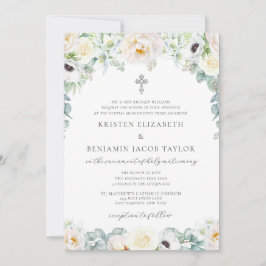 Kristen Simple White Floral katholieke bruiloft Kaart