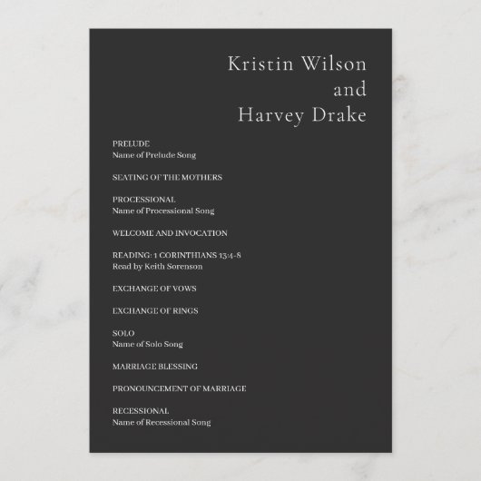 Kristin Charcoal Modern Wedding Programmakaart (Voorkant)