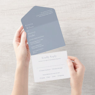 Kristin Dusty Blue Modern Wedding All In One Uitnodiging