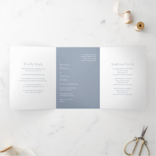 Kristin Dusty Blue Modern Wedding Drieluik Uitnodiging