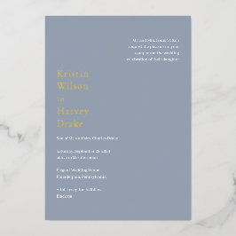 Kristin Dusty Blue Modern Wedding Folie Uitnodiging