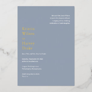 Kristin Dusty Blue Modern Wedding Folie Uitnodiging