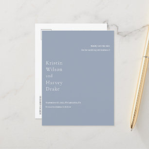 Kristin Dusty Blue Modern Wedding Save the Date Aankondigingskaart