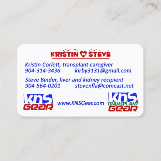 Kristin en Steve Contactkaartje (Achterkant)