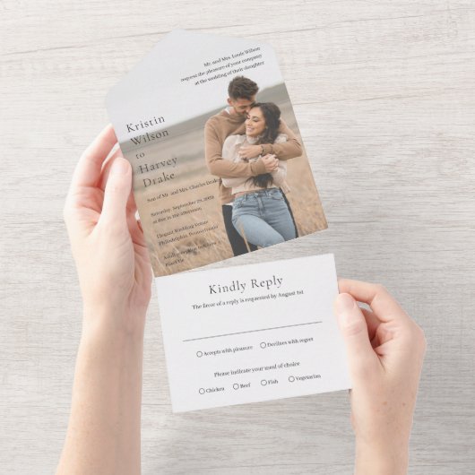 Kristin foto moderne bruiloft all in one uitnodiging (Afscheurbaar)