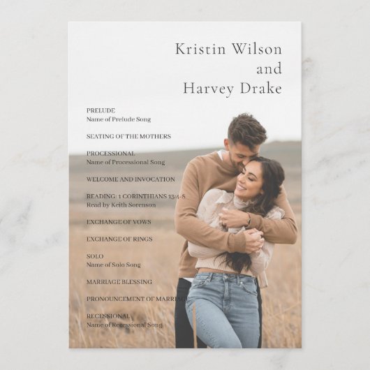 Kristin foto moderne bruiloft programmakaart (Voorkant)