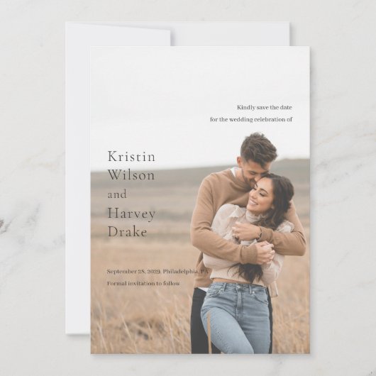 Kristin foto moderne bruiloft save the date (Voorkant)